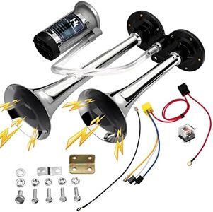 HK 12V 150db Air Horn Kit for Truck Car, Super Loud Train Horn for Truck, Dual Trumpet Air Horns with Compressor for Any 12V Vehicles Trucks Motorcycle Pickup Trains Cars Boats (Silver)