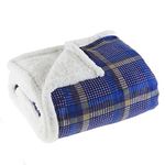 Lavish Home 61-00004-B Fleece Sherpa Blanket Throw, Plaid Blue/Yellow