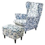 HAOYONG Stretch Wing Chair Cover Set Ottoman Slipcover 2 Pieces Wingback Chair Slipcover and and 2 Piece Rectangle Storage Stool Cover Removable Armchair Sofa Covers for Living Room Bedroom