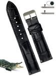 22mm Black Handmade Alligator Belly Watch Band Men Quick Release Premium Crocodile Replacement Pin Tang Buckle Wristwatch Strap by Vietnamese DH-01-22MM