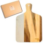 Acacia Wood and Marble Large Cutting Board - Wooden Chopping Board with Handle for Serving Cheese, Vegetables, Fruits, Bread, Pizza - Decorative Cheese Board - Charcuterie Serving Board for Gifting