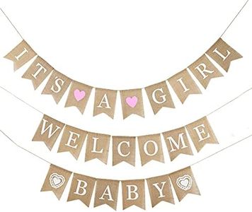 MEEDEE Burlap Banner Welcome Baby Girls Banner Rustic Baby Shower Party Favors Decorations Banners and Signs Baby Shower Bunting Pink (3 Pieces)