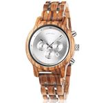 BOBO BIRD Women Wooden Watches Luxury Wood Metal Strap Chronograph & Date Display Quartz Watch Fashion Zebra Wood Casual Business Ebony Wristwatches (Silver)