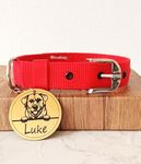 Kraftidy Dog Collar Belt with Name tag id Customized for Large, Medium Dogs or Small Puppies Neck Collar with Personalized Dog Name (Red) (Large Dogs)