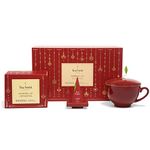 Tea Forte Warming Joy Tea Gift Set, Tea Gift Box with Red Cafe Cup, Tea Tray & Tea Bags Variety Pack with 10 Organic Pyramid Tea Infuser Bags