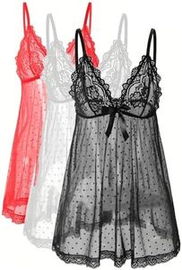 AIBINGGE Sexy lingerie Lace Babydoll Chemise, Black, Women's Sleepwear S-5XL (Black+white+red, XX-Large)