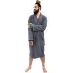 Dudra Luxury Men Women's Bathrobe - 100% Egyptian Cotton Dressing Gown - Terry Towelling Bathrobe – Shawl Towel Robe (Charcoal, L-XL)