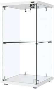 VIVOHOME 2 Layers 15.7''W x 15.7''D x 31.9''H Glass Display Cabinet Showcase Countertop with Lock, Tempered Glass 25mm MDF Base