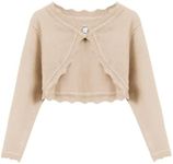 Arshiner Girls Open Front Bolero Shrug Kids Long Sleeve Cropped Elegant Cardigan Knit Sweater Light Khaki for 12-13 Years