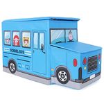 4AJ BAZAAR Foldable Storage and Toy Box - Stool Bus Shaped (Blue)