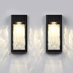 LampLust Solar Sconce Lights Outdoor, 2 Pack, Battery Included, Black Metal Frame with Water Glass, Weatherproof, Dusk to Dawn Sensor, Warm White Light, Solar Wall Lights for Fence, Patio, or Garage