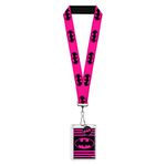 Lanyard Badge Holder with Charm Batman Bat Signal 3 Hot Pink Black, Pink, 22" x 1"