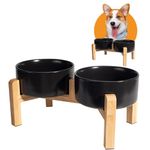 Elevated Ceramic Dog Bowl Set - Raised Dog Bowls with Non-Slip Bamboo Stand - Dog Food and Water Bowl Set - Double Dog Feeding Bowls - Suitable for Small and Medium Dogs - 28.74 OZ - 3.6 CUPS - 850 ML