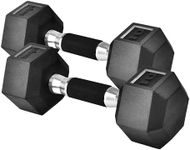 Yes4All 10 LBS Pair Rubber Encased Exercise & Fitness Hex Dumbbell Set, Hand Weight