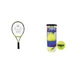 Cosco Junior Aluminium 21 Tennis Racquet and All Court Tennis Ball (21-inch, Colour May Vary) - Pack of 3 Combo, Rubber, Cotton