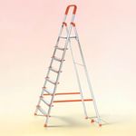 HOUZA Aluminium Ladder for Home 8 Steps Foldable with Anti-Skid Wide Steps | Multi-Purpose Heavy Duty Ladder, Kitchen & Household | 250 Kg Load Capacity | 5 Year Warranty (Orange)