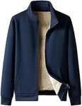 Flygo Men's Casual Winter Warm Thick Sherpa Lined Full-Zip Hooded Sweatshirt Jacket Coat, Navy, XX-Large