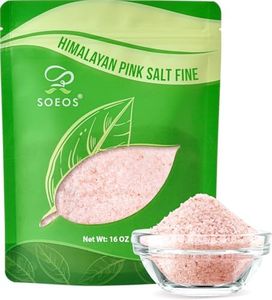 Soeos Himalayan Pink Salt, Fine Grain, 16 oz (1 Pound), Pink Himalayan Sea Salt, Non-GMO, Kosher Salt, Rock Salt for Grinder Refill