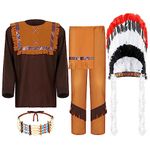 4 Pcs Men American Costume Indian Costume Includes Choker Necklace American Headdress Adult Warrior Native Costume Men