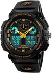 findtime Men's Watch Sport Large Face Military Wrist Watch Outdoor Stopwatch Alarm 5ATM Waterproof Digital Watches for Men LED Backlight Tactical Watch, gold, Sport