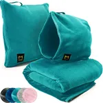 MasterManner Travel Blanket Airplane Compact with Hoodie – 2in1 Airplane Travel Accessories from Plane Blanket to Travel Pillow with Luggage Strap, Soft Handle & Secure Pocket