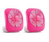 O2COOL Treva 5 Inch Battery Powered Fan Portable Desk Fan 2 Cooling Speeds with Compact Folding & Tilt Design Small Fan Cubicle Accessories Mini Fan Portable 2 Pack (Raspberry)