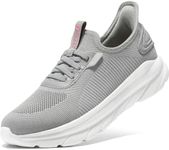 STQ Slip On Sneakers Women Hands Free Walking Tennis Shoes for Pregnant Grey Pink 8