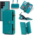 Compatible with Samsung Galaxy S22 Ultra 5G Wallet Case Crossbody Shoulder Strap Card Holder Stand Multi-Function 2in 1 Detachable Magnetic Phone Cover for Gaxaly S22ultra 22S S 22 22ultra G5 Green