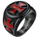 FaithHeart Personalized Custom Signet Ring for Boyfriend Black Size 14 Retro Knights Templar Maltese Cross Biker Finger Thumb Ring Jewelry