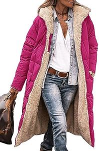 PRETTYGARDEN Women's 2026 Winter Long Coats Loose Zipper Sherpa Fleece Hooded Puffer Jackets (Rose Red,Medium)