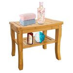 Bamboo Shower Bench Bathroom Stool, Waterproof Seating Stool with Storage Shelf, Wood Bench for Bath Spa Indoor Outdoor Use