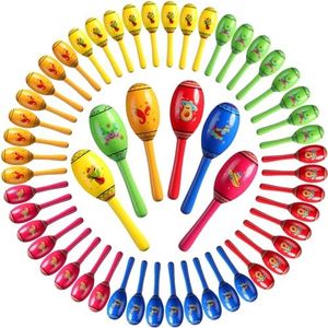 Jenaai 48 Pcs Mini Wooden Fiesta Maracas 6 Designs Noisemaker for Mexican Fiesta, Cinco De Mayo Party Favors, Musical Fun, Birthday Parties, Luau Party, Carnivals, Taco Tuesday Event