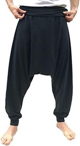 SAVARI | Pantalones Harem Sin Bolsillos | Étnico | Comodos | Pantalón Ideal para Yoga, Pilates y Danza | Unisex | Tiro Bajo y Cintura Ancha | Lisos | Tallas Grandes Disponibles | Negro | Talla XL