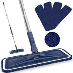 Microfibre Floor Mops for Cleaning Floors - BPAWA Flat Floor Mop Wet Dry Dust Mop for Hard Wood Laminate Vinyl Tile Wooden Wall Floor, Small Bathroom Kitchen Mop with 4 Reusable Washable Chenille Pads