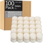 Tealight Candles, Giant 100,200,300 Bulk Packs, 4-4.5 Hrs White Unscented European Smokeless Clear Cup Tea Lights for Shabbat, Weddings, Christmas, Home Decorative- 100 Pack