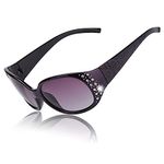 LVIOE Polarized Rhinestone Inspired Designer Sunglasses for Women Trendy Oval UV400 Shade CLS008 (A01 Purple Wrap Around Frame/Polarized Purple Lens)