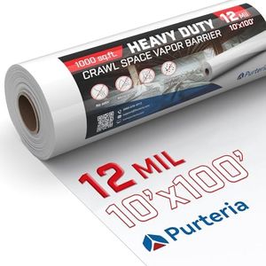 Purteria Crawl Space Vapor Barrier, 12 Mil 10' x 100', White Vapor Barrier, Thick Plastic Sheeting, Heavy Duty Polyethylene Film, Drop Cloth Covering for Crawlspace, Basement