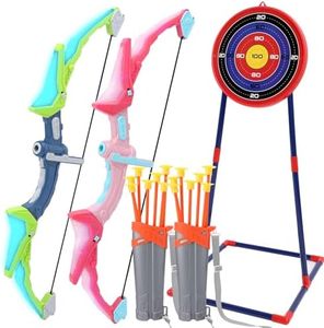 2 Pack Bow and Arrow Set for Kid, LED Light Up Archery Toy with 10 Suction Cup Arrows & Quiver,Standing Target, Score Target, Indoor Outdoor Activity for 6 7 8+ Year Old Boy Girl Gifts