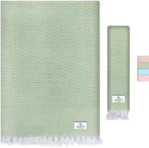 Suam Mellow Turkish Cotton Towel | Best Absorbent Towel 30" x 60" | Pre-Shrunk, Lightweight, Quick Dry Bath Towel | Luxury Towels for Beach, Swimming Pool, Spa and Gym (Fern Green)
