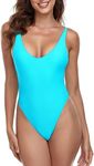 RELLECIGA Women's Sky Blue High Cut Low Back One Piece Thong Swimsuit for Women Size Small