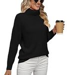 Jouica Womens Turtle Neck Chunky Sweatshirt Warm Loose Fitting Oversized Tunic Sweater for Maternity Ladies Tops,Black,Small