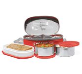 MILTON Executive Lunch Insulated Tiffin, 2 Round Containers, 280 ml Each, 1 Oval Container, 450 ml, Red| Microwave Safe | Easy to Carry | Leak Proof | Insulated Tiffin | Hot Food