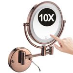 8 Inch Hard-Wired Wall Mounted LED Lighted Makeup Vanity Mirror with Touch Screen Dimmable, Dual Sided Rotatable 10X Magnifying Cosmetic Beauty Mirror, Bathroom HD Shaving Mirror,Rose Gold,1Color