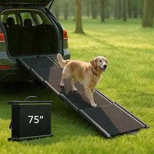 unipaws 190CM Extra Long Telescoping Dog Ramp for Car, SUV & Truck, 44CM Wide Portable Pet Ramp with Non-Slip Surface, Reflective Strips & Gentle Slope for Dogs Up to 100 LBS
