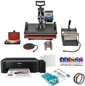 5 in 1 Sublimation Printing Machine Full Setup with 4 Color Printer for T Shirt, Mug & Cap Printing | Heat Press Machine for Small Business, DTF Sticker Pasting & Sublimation Printing