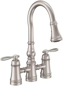 Moen S73204SRS Weymouth Two Handle Pulldown Bridge Kitchen Faucet, Spot Resist Stainless