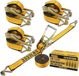 XSTRAP STANDARD Heavy Duty Ratchet Tie Down Straps 4 Pack 2" x 27' 10000lbs | Ratcheting Cargo Securing Straps Featuring Double J Hooks & Long Handle for Truck, Trailer, Motorcycles, Kayaks, ATV, Yellow