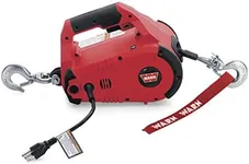 WARN 885000 PullzAll Corded 120V AC Portable Electric Winch with Steel Cable: 1/2 Ton (1,000 Lb) Pulling Capacity, Red