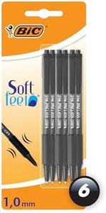 Bic Soft Feel Ballpoint Pens, Retractable Pens, Ideal for School and Office, Medium Point (1.0 mm), Black, Pack of 6