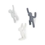 Umbra Buddy Wall Hooks – Decorative Wall Mounted Coat Hooks for Hanging Coats, Scarves, Bags, Purses, Backpacks, Towels and More, Set of 3, Grey